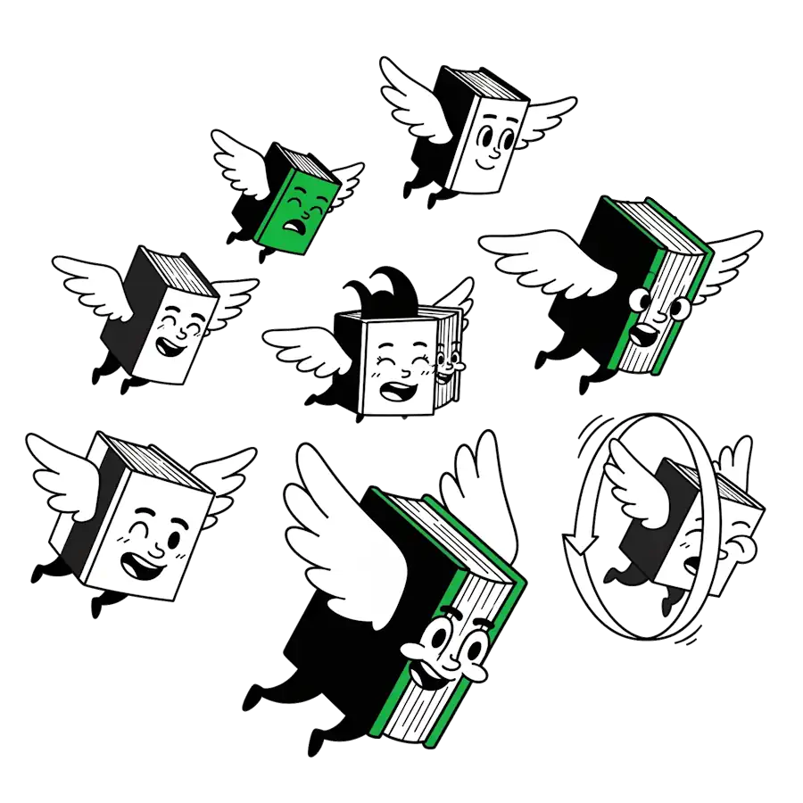 Illustration de livres cartoon volant joyeusement.